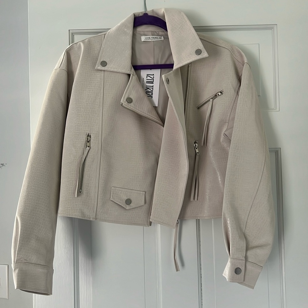 Roxbury Egg Shell Croc Vegan Leather Jacket